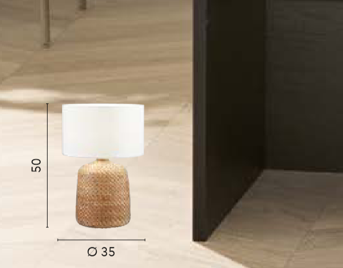 Lume con base in legno intrecciato con paralume bianco 1XE27 non incl. MALACCA Lume con base in legno intrecciato con paralume bianco 1XE27 non incl. MALACCA